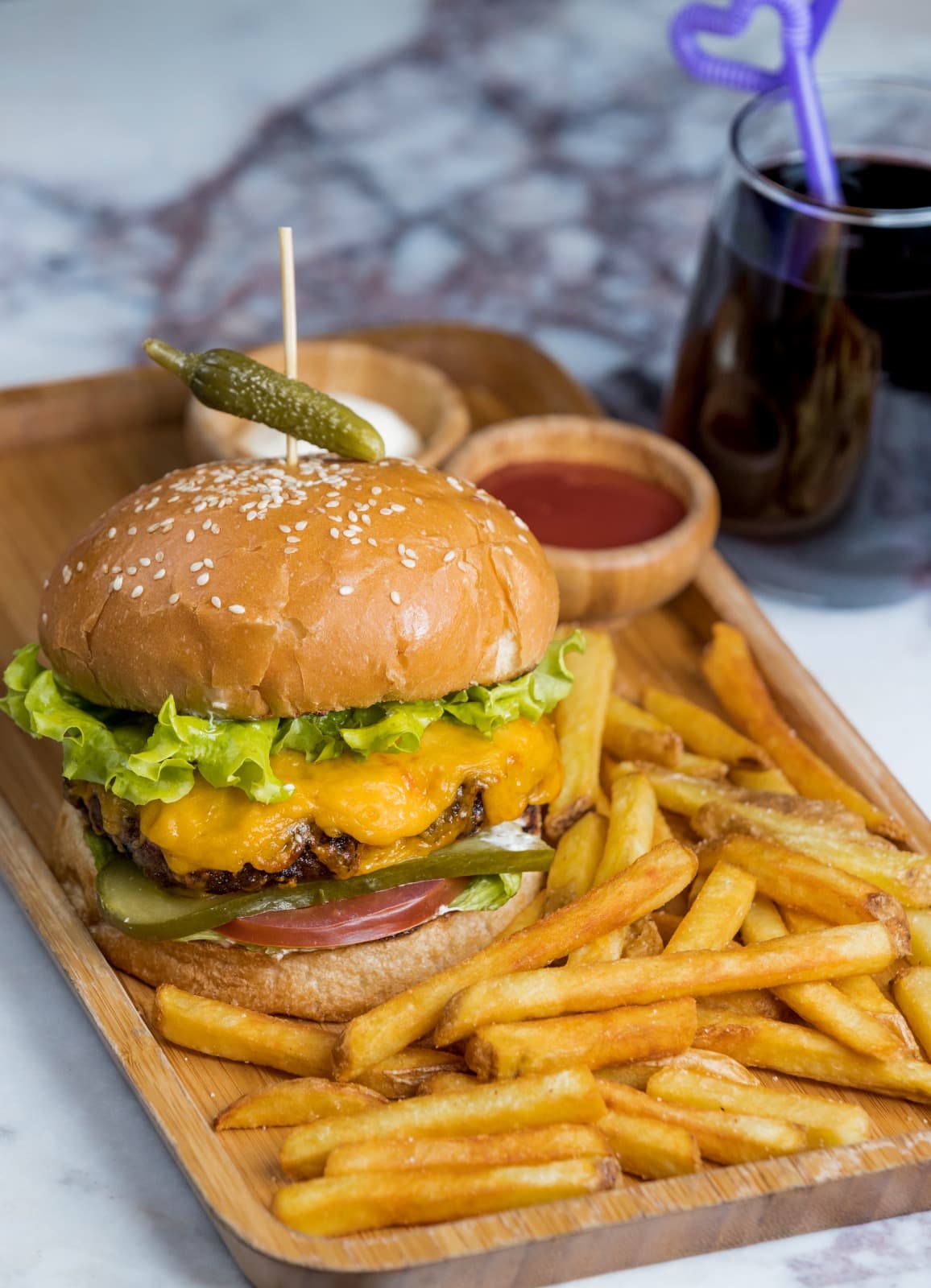 Gourmet burger with lettuce and sauce